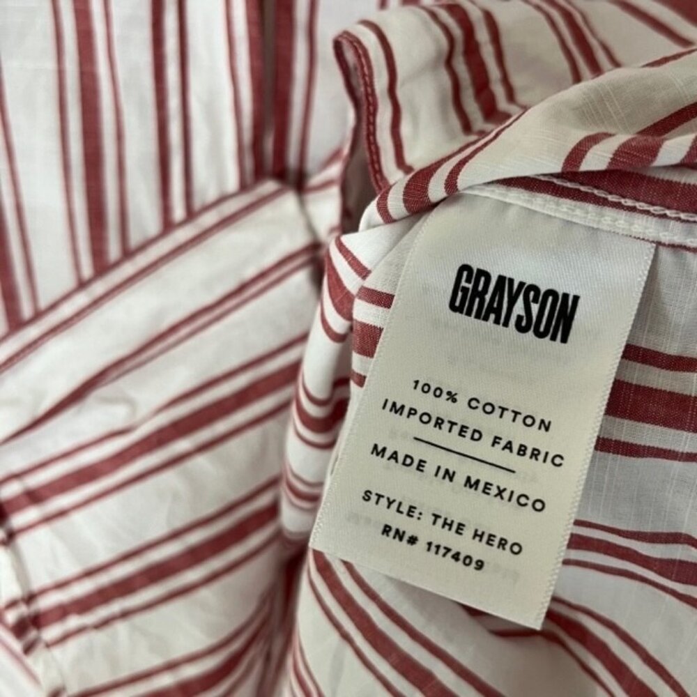 Grayson The Hero Red White Striped Cotton Long Sleeve Button Shirt Top 01 XS - Picture 4 of 5